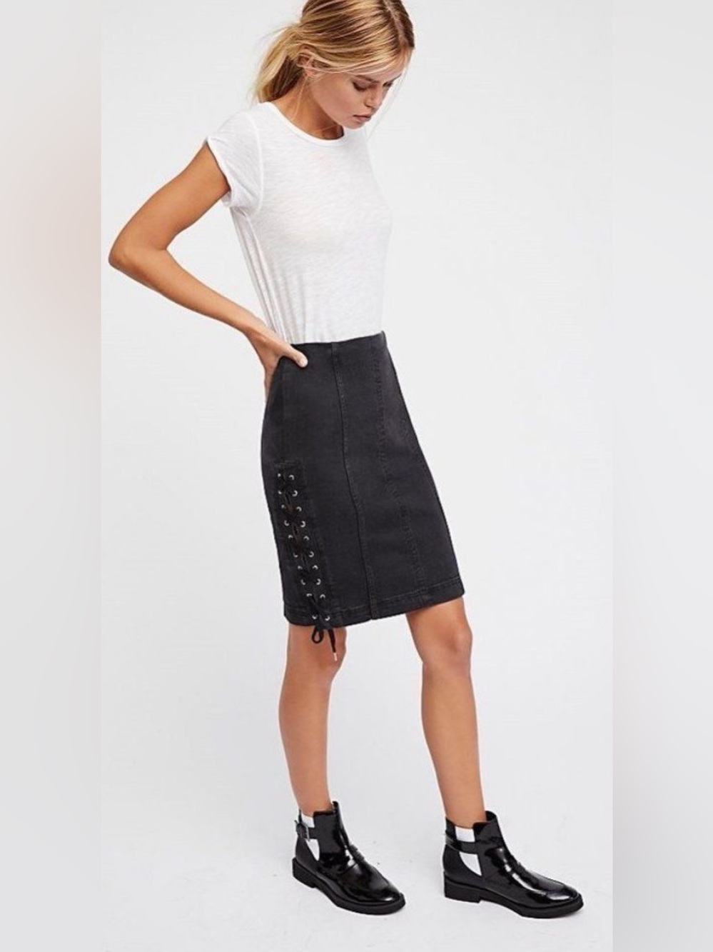 Free People Grunge Alt Mall Goth Punk Rocker Whimsigoth Biker 90s Skirt Black 4